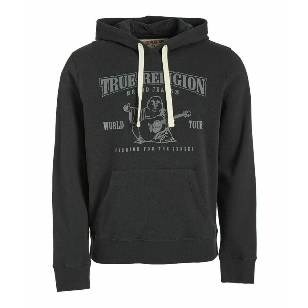 True Religion Men's Buddha Logo Pullover Hoodie Sweatshirt in Black